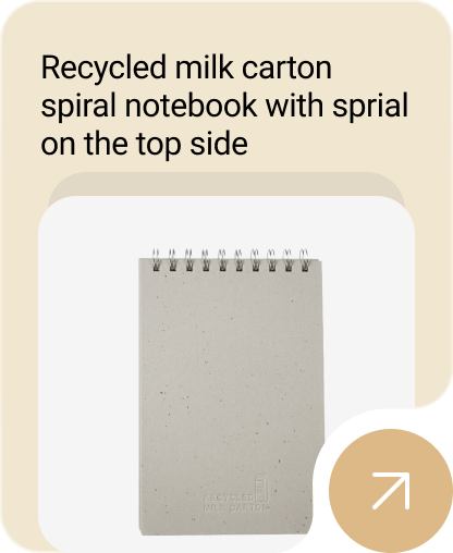 Recycled milk carton spiral notebook with sprial on the top side